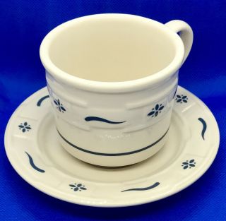 Longaberger Pottery Woven Traditions Mug And Saucer In Classic Blue