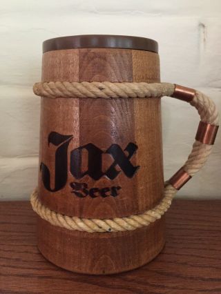 Jax Beer Orleans Wooden Stein Mug With Rope Handle Man Cave Decor
