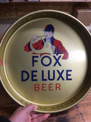 Vtg Metal Fox De Luxe Beer Serving Tray Chicago,  Il Extra Pale Bar Peter Brewing