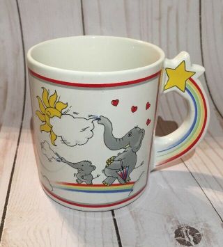 Elephant Rainbow Star Hearts Coffee Mug Cup Vintage 8oz Sun Hearts Japan