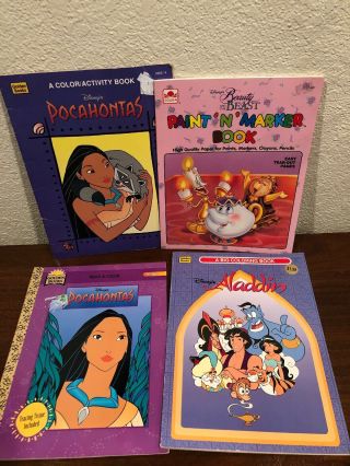Vintage Disney Coloring Books Aladdin Beauty And The Beast Pocahontas