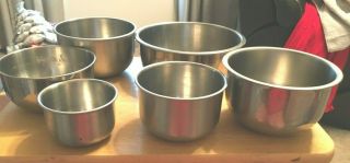 6 Vintage Stainless Steel Mixing Bowls Assorted Sizes
