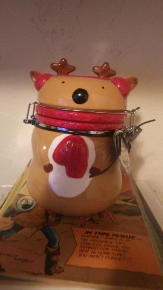 Reindeer Holiday Ceramic Canister Swiss Miss Cocoa Cookie Jar Empty