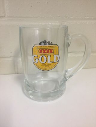 Castlemaine Perkins Xxxx Gold Fourex Clear Beer Glass Handle Mug Stein 13cm