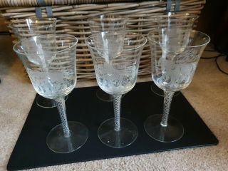Vintage Etched Horse & Plough Twisted Stemmed Wine Glass X 6 2 Designs