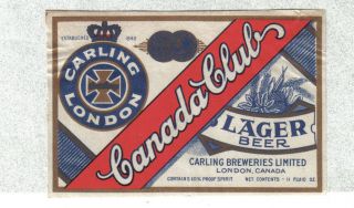 Beer Label - Canada - Canada Club - Carling Breweries Ltd.  - London,  Ontario