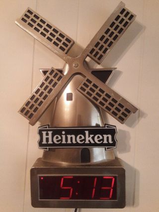 Vintage Heineken German Beer Gold Wind Mill Digital Clock Sign