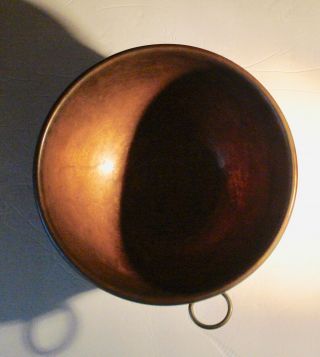 Vintage Copper Large 10 " Mixing Bowl With Rolled Rim & Brass Ring For Hanging