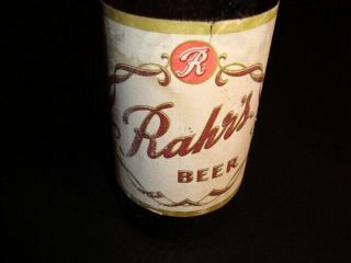 Circa 1950s Rahr’s Beer Labaled Bottle W/neck,  Green Bay,  Wisconsin