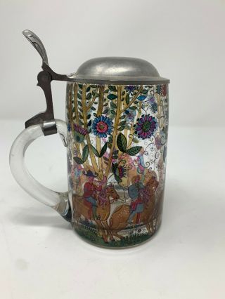 Vintage West Germany Horse Stained Glass Lidded Beer Stein -