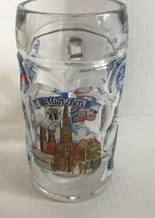 Oktoberfest Munchen 1 Liter Dimpled Clear Glass Beer Stein Mug