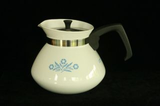 Vintage Corning Ware Glass Blue Cornflower 6 Cup Teapot With Stainless Lid