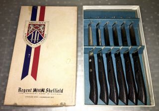 Vintage Regent Sheffield Stainless Steel Steak Knife 6 Piece Boxed Set
