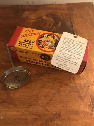 Vintage Tel - Tru Roast Meat Thermometer Stainless Steel W/ Box Germanow Simon Co