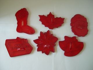 Vintage Hrm Christmas Cookie Cutters Set Of 6 Santa Holly Poinsettia Stocking