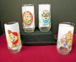 Alvin & The Chipmunks And The Chipettes Set Of 4 Libbey Drinking Glasses 1985