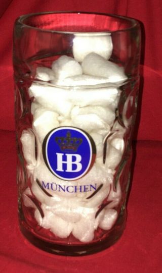 1 Liter Hb Official " Hofbrauhaus Munchen " Dimpled Glass Beer Stein Germany Mug