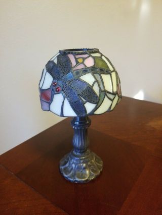 Small Tiffany Style Lamp Dragonfly Stained Glass Tea Light Candle Holder