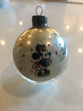 1950’s Vintage Walt Disney Minnie Mouse Glass Ball Christmas Ornament