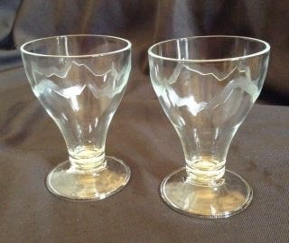2 Vintage Evian Water Drinking Glasses Tumblers Wine Bar Kitchenalia French Eau