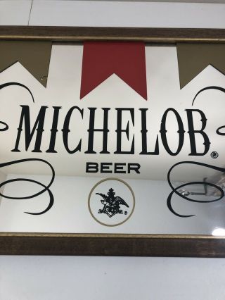 Vintage Michelob Beer Mirror Sign Wood Frame Pub Old Bar Anheuser - Busch Ribbon 3