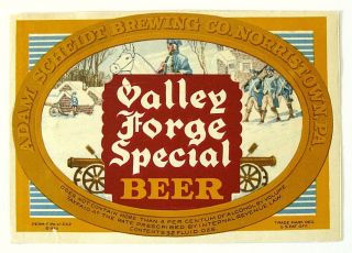 Irtp Adam Scheidt Brewing Valley Forge Special Beer Label Pa 32oz Copr1933