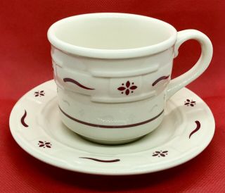 Longaberger Pottery Woven Traditions Mug And Saucer In Traditional Red