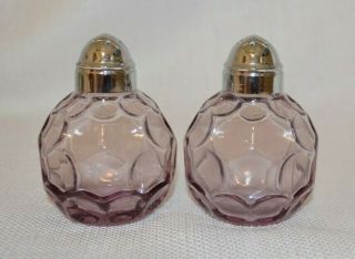 Vintage Purple Glass Salt And Pepper Shakers Circle Shape Design Amethyst Vtg
