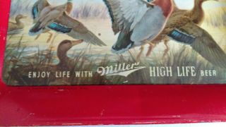 Vintage 1950 ' s MILLER HIGH LIFE BEER Metal Tin Tip Tray Mallard Ducks 3