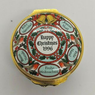 Halcyon Days Bilston Battersea Enamel Trinket Box Happy Christmas 1996