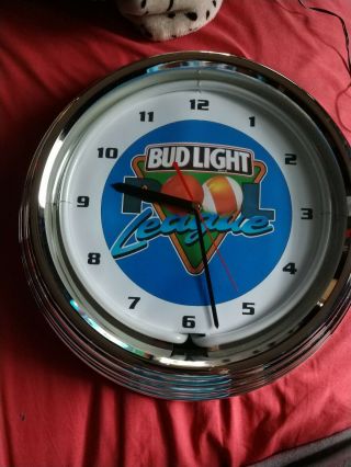 in the box Bud Light Pool League Neon Clock 2