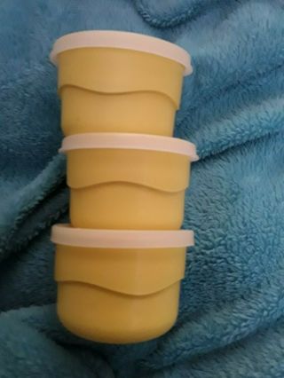 Set Of 3 Vintage Tupperware Yellow Snack Cups W/ Lids 2547,  297 4 Oz,  110 Ml