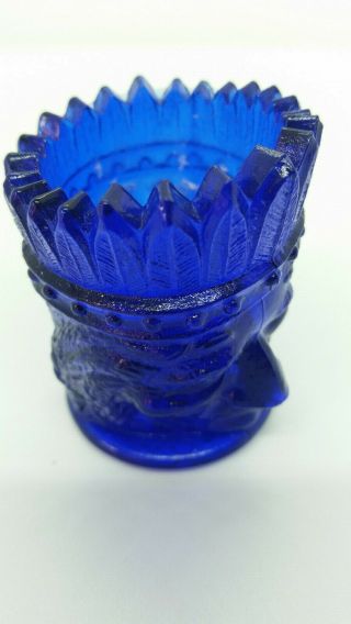 Vintage Cobalt Blue Glass Indian Head Toothpick Holder 3 " Tall