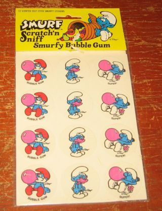 Smurfs - 7 - Smurf Scratch N Sniff Stickers - Bubble Gum