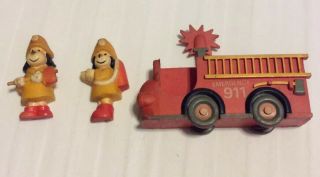 Vintage Fire Truck & 2 Figures Rubber Magnets Giftco