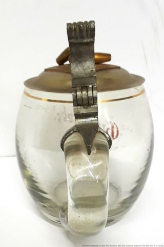 Antique German Bowling Stein Enamel Glass Figural Finial Lidded Gilt Guf Holz 3