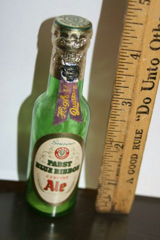 Vintage Green Glass Pbr Pabst Blue Ribbon Ale Mini Bottle Paper Label Wow Jsh