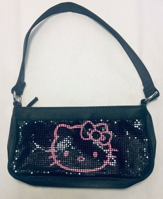 Hello Kitty Sanrio Purse Black Pink Metal Mesh & Satin Small Evening Bag