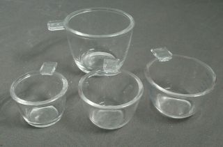 4 Vintage Clear Glass Measuring Cups - 1 Cup,  1/2 Cup,  1/3 Cup & 1/4 Cup - Sb