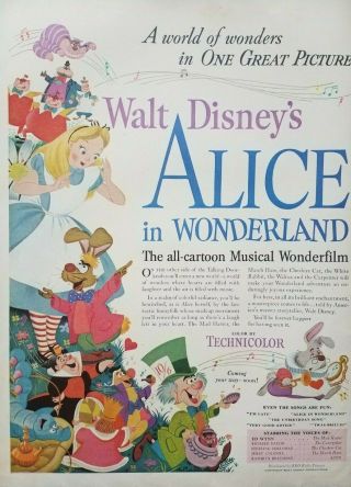 1951 Alice In Wonderland Disney Movie Release Art Advertising Print Ad