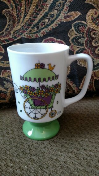 Ceramic Coffee Tea Mug Cup Renoir Pia Pedestal Base Flower Garden Cart