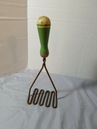 Vintage Potato Masher With Green Wooden Handle