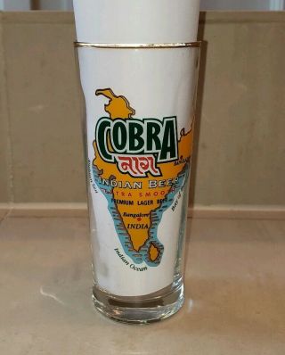 Vintage Cobra Indian Beer Half Pint Beer Drinking Gold Rim Glass Euc - S&h