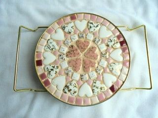 Vintage 1960s Mid Century Modern Mosaic Ceramic Tile Art Trivet With Heart Tiles