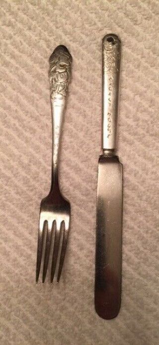 Vintage Disney Mickey Mouse Childs Fork Knife Wm.  Rogers & Son