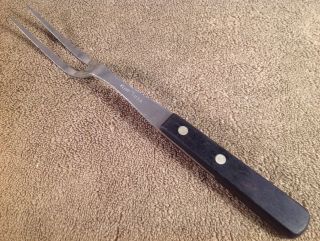 Vintage Flint Stainless Steel Meat Fork With 2 Rivet Black Handle,