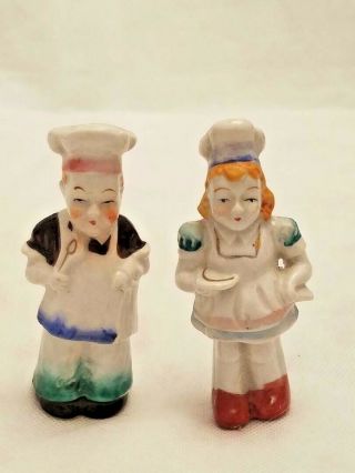 Vtg.  Occupied Japan Porcelain Salt & Pepper Shakers Man Lady Couple Chef Cook