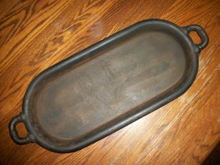 Vtg.  Cast Iron Gate Marked Oval Fish Griddle/17 " X 7 " Cooking Surface 1 1/2 " Deep