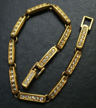 Authentic Signed Swarovski Swan Mark Pave Crystals Gold Tone Tennis Bracelet