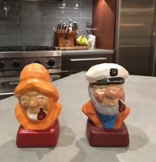 Vintage Made In Japan Nautical Captain And Old Salty Salt & Pepper Shakers